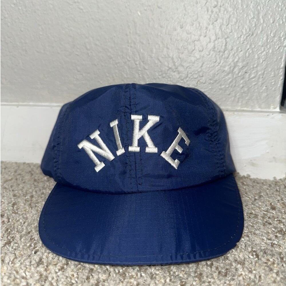 Vintage Nike Hat SnapBack Spell Out Logo Cap 80s RARE Made In Korea Blue